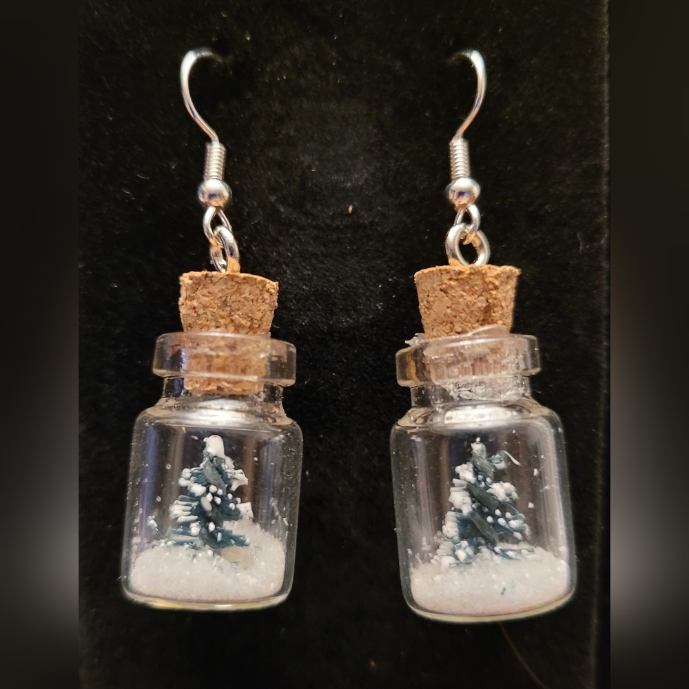Christmas Winter Holiday Tree Glitter Bottle Earrings